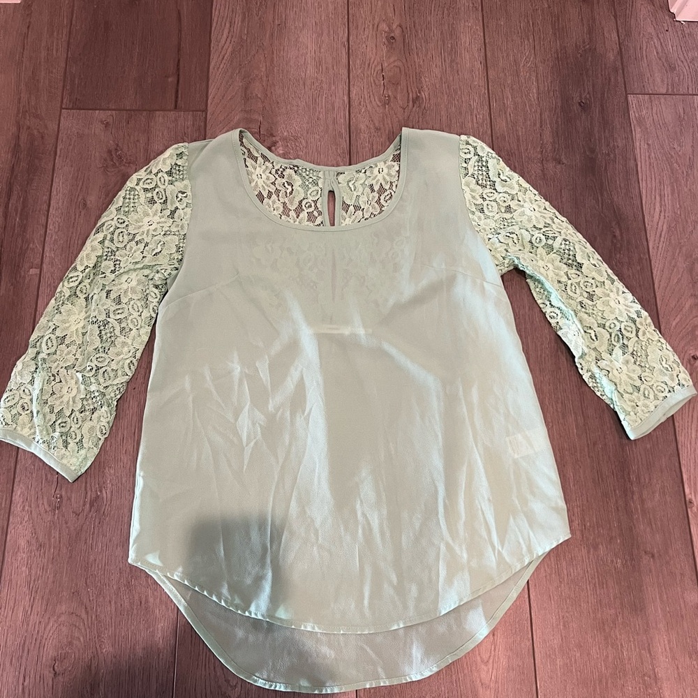 Lace Sleeve Mint Green Women's Top